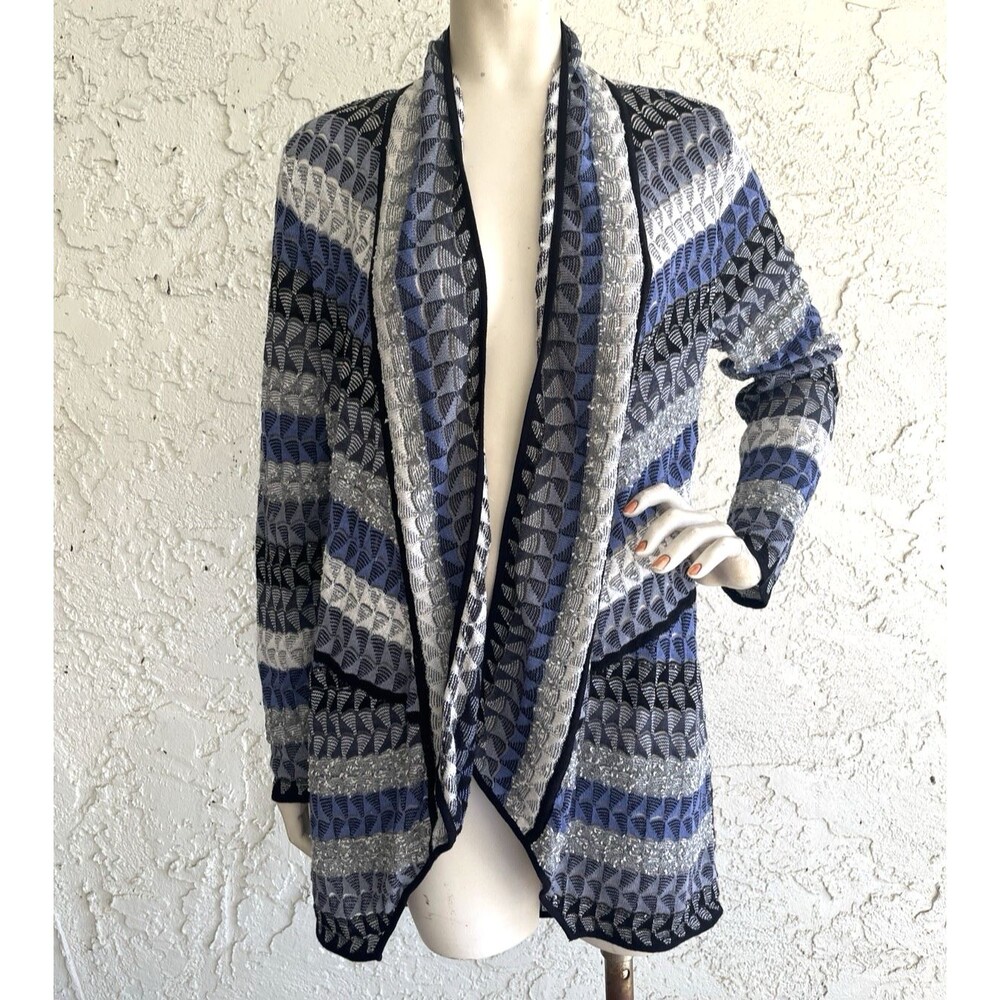 NIC + ZOE Cardigan Sweater Linen Blend Blue Gray Open Front Kimono Long Sleeve M
